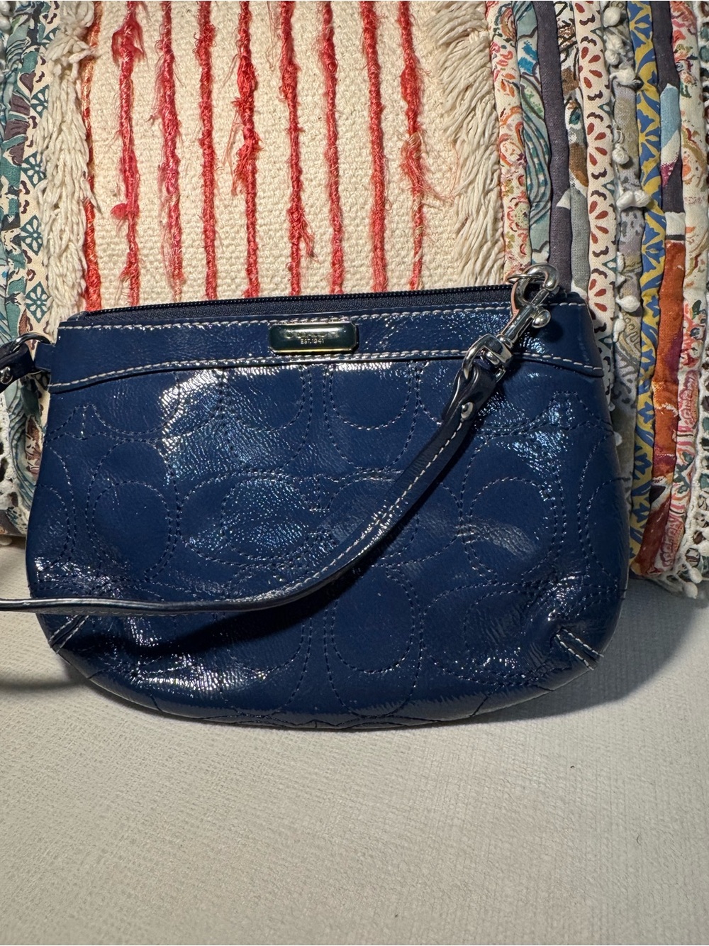 Coach Navy Patent Leather Crossbody Wristlet